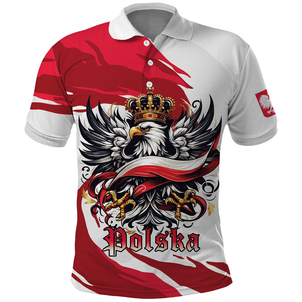 Poland National Flag Day Polo Shirt Fierce Polish Eagle Crown
