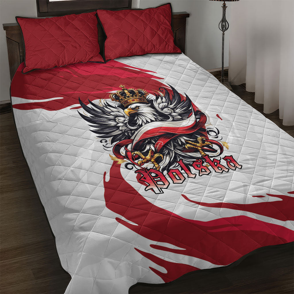 Poland National Flag Day Quilt Bed Set Fierce Polish Eagle Crown