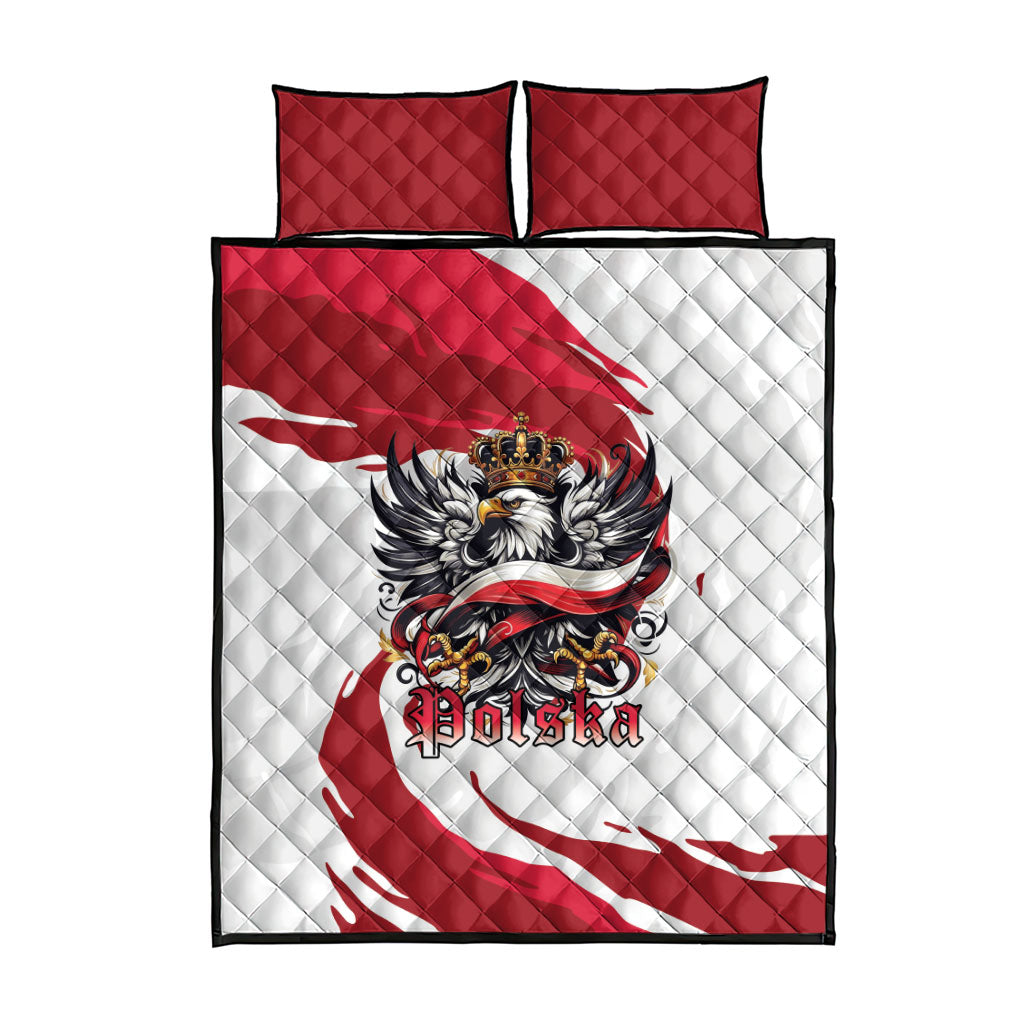 Poland National Flag Day Quilt Bed Set Fierce Polish Eagle Crown