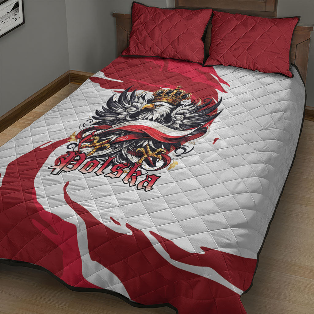 Poland National Flag Day Quilt Bed Set Fierce Polish Eagle Crown