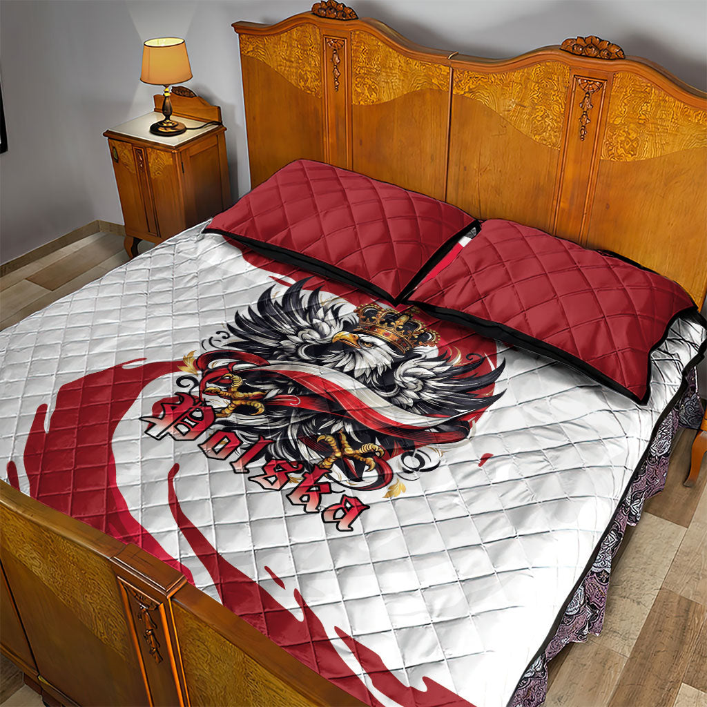 Poland National Flag Day Quilt Bed Set Fierce Polish Eagle Crown