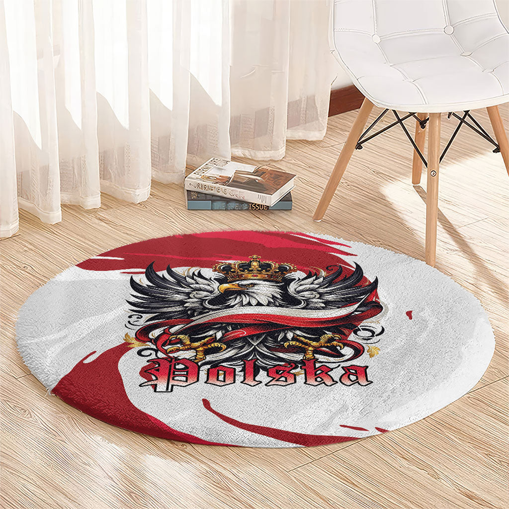 Poland National Flag Day Round Carpet Fierce Polish Eagle Crown