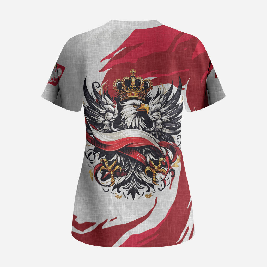 Poland National Flag Day Scrub Top Fierce Polish Eagle Crown