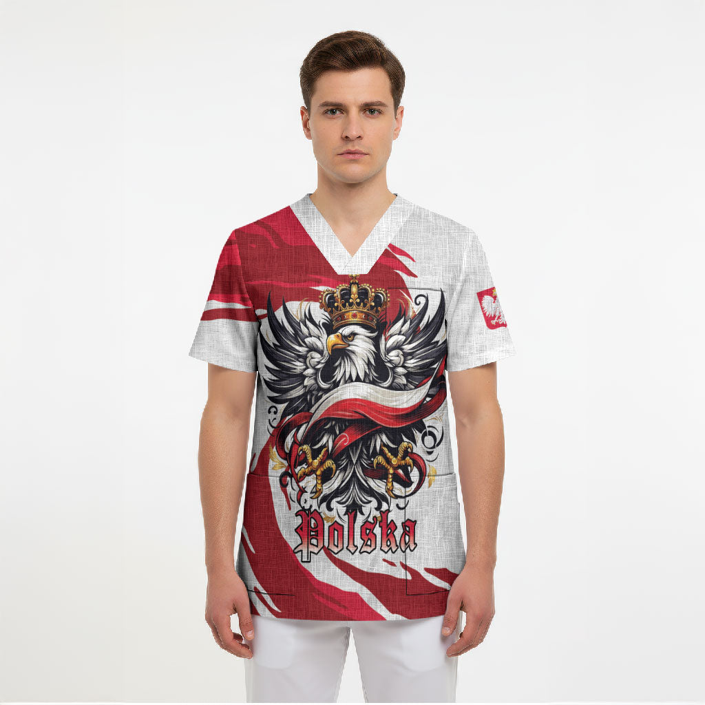 Poland National Flag Day Scrub Top Fierce Polish Eagle Crown