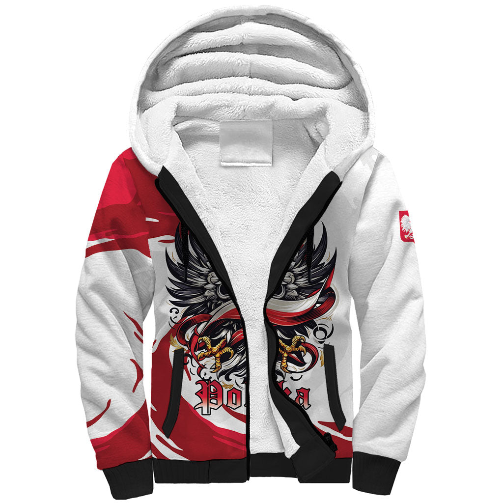 Poland National Flag Day Sherpa Hoodie Fierce Polish Eagle Crown