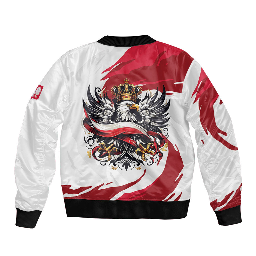 Poland National Flag Day Sleeve Zip Bomber Jacket Fierce Polish Eagle Crown