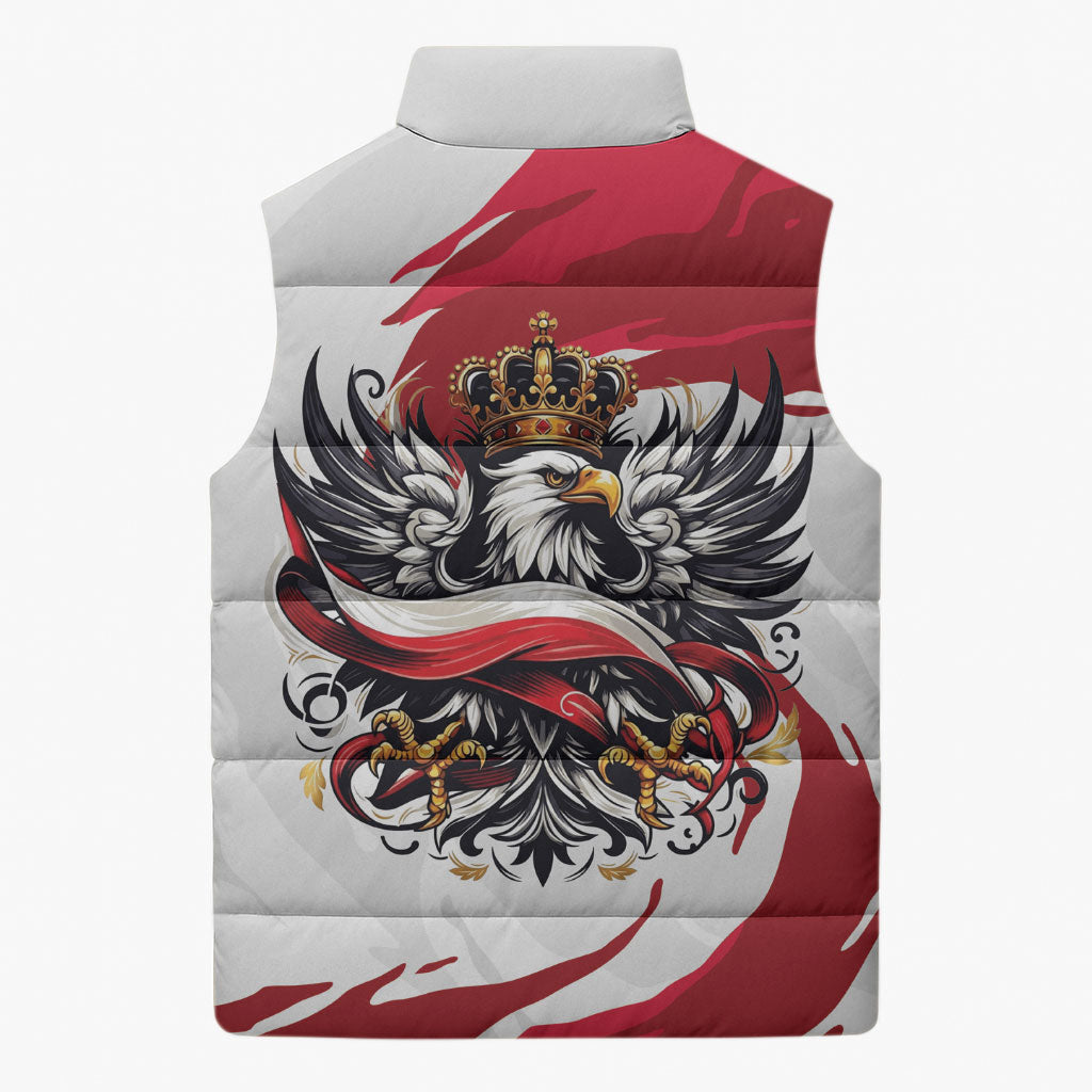 Poland National Flag Day Sleeveless Puffer Jacket Fierce Polish Eagle Crown
