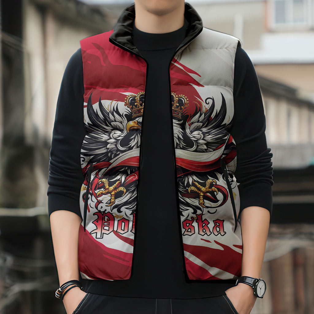Poland National Flag Day Sleeveless Puffer Jacket Fierce Polish Eagle Crown