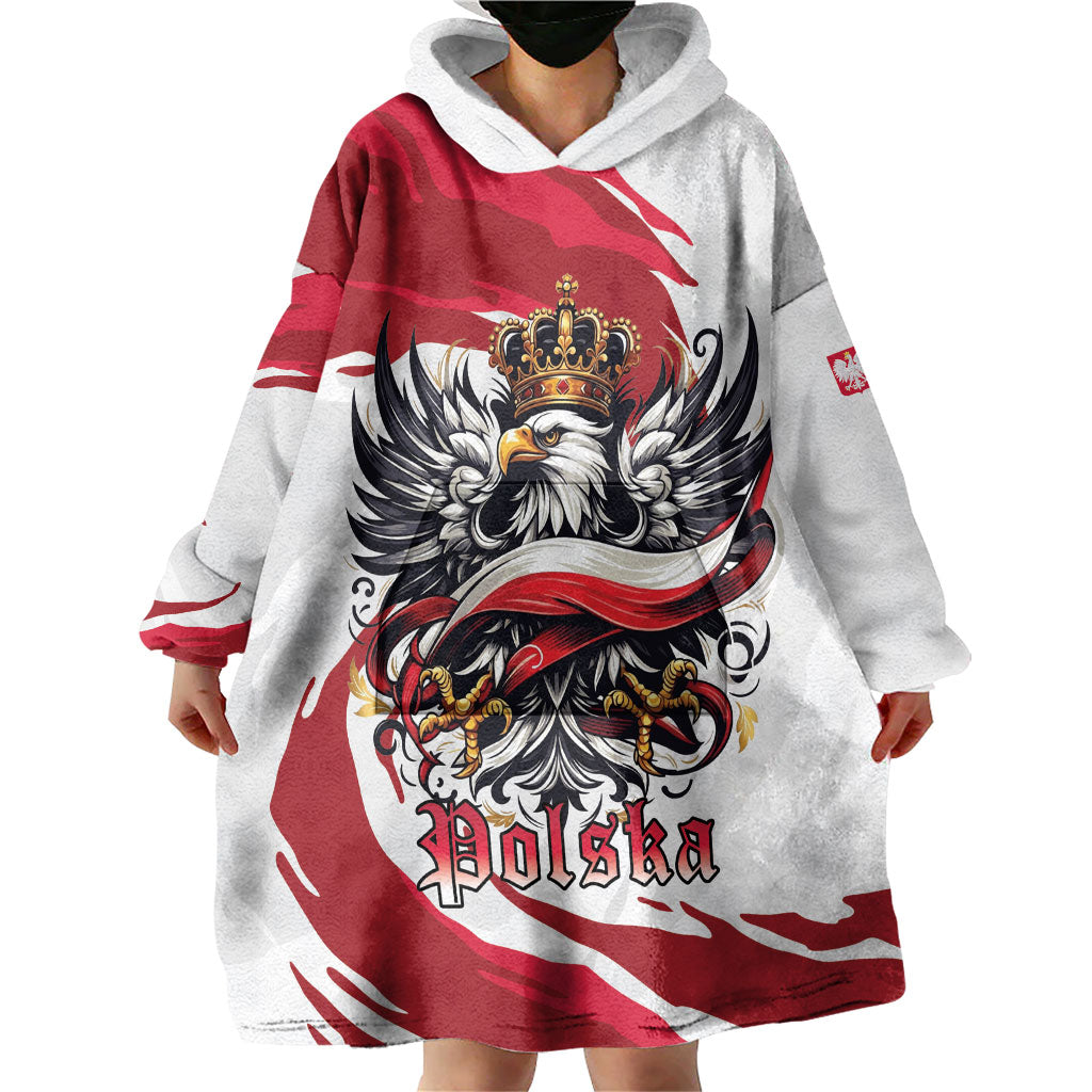 Poland National Flag Day Wearable Blanket Hoodie Fierce Polish Eagle Crown
