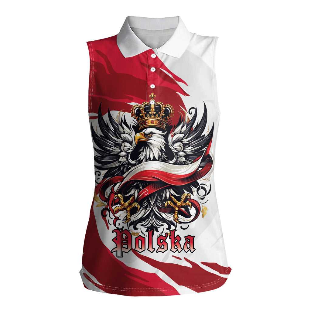 Poland National Flag Day Women Sleeveless Polo Shirt Fierce Polish Eagle Crown