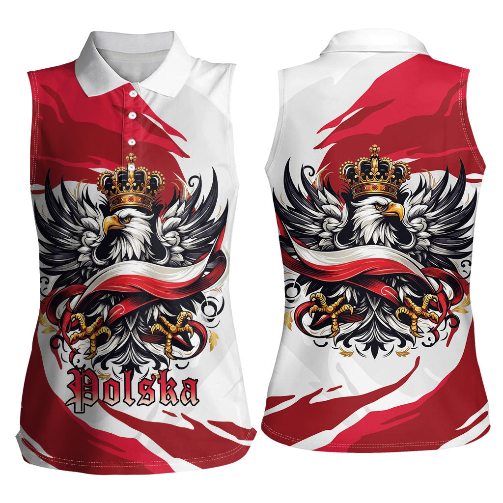 Poland National Flag Day Women Sleeveless Polo Shirt Fierce Polish Eagle Crown