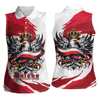 Poland National Flag Day Women Sleeveless Polo Shirt Fierce Polish Eagle Crown