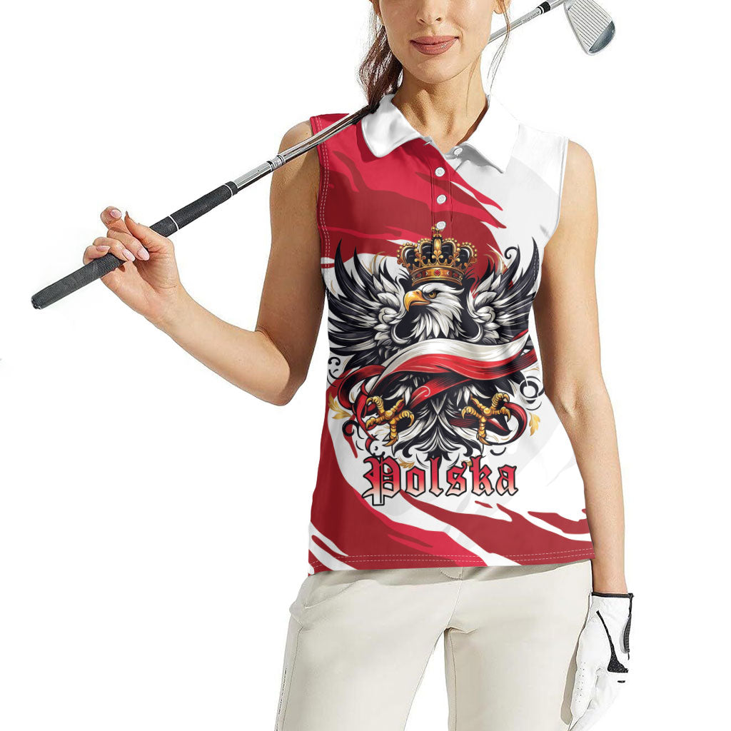 Poland National Flag Day Women Sleeveless Polo Shirt Fierce Polish Eagle Crown