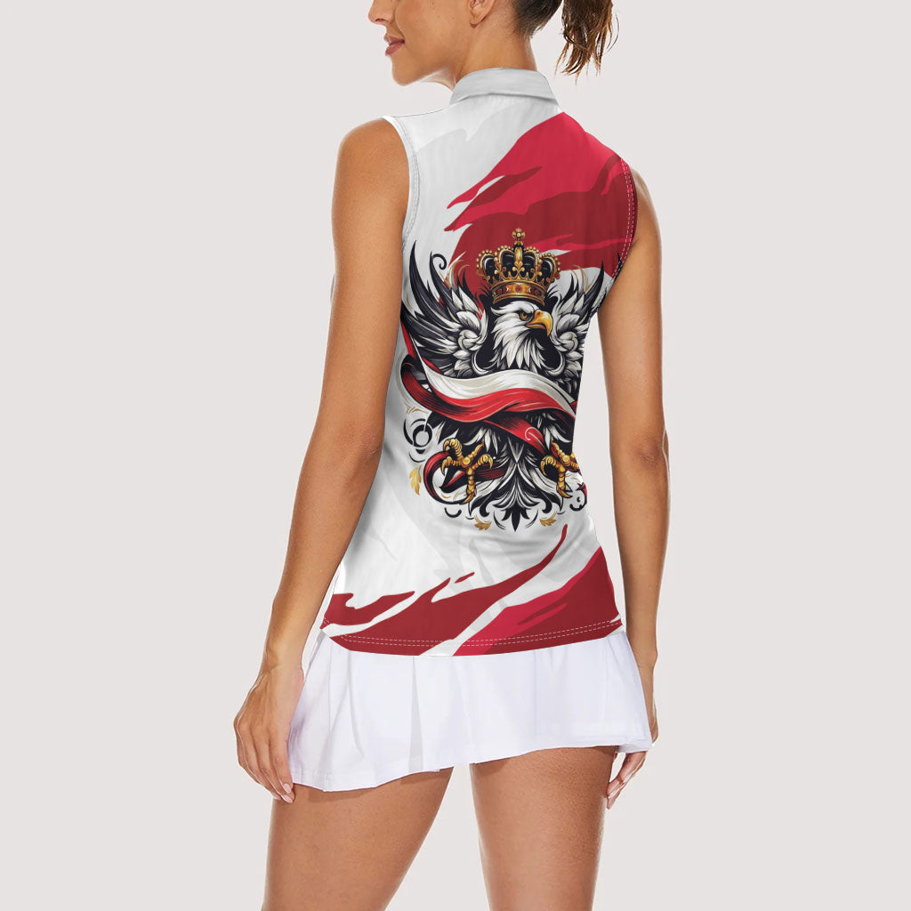 Poland National Flag Day Women Sleeveless Polo Shirt Fierce Polish Eagle Crown