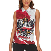 Poland National Flag Day Women Sleeveless Polo Shirt Fierce Polish Eagle Crown