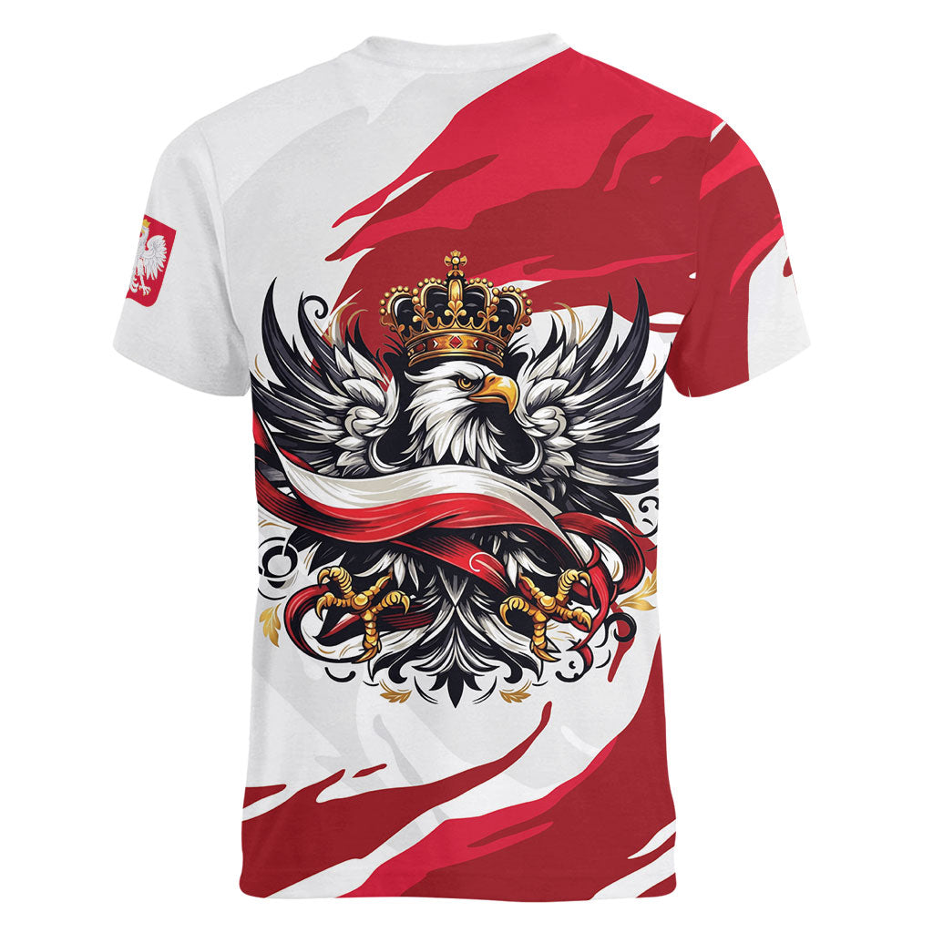 Poland National Flag Day Women V-Neck T-Shirt Fierce Polish Eagle Crown