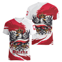 Poland National Flag Day Women V-Neck T-Shirt Fierce Polish Eagle Crown