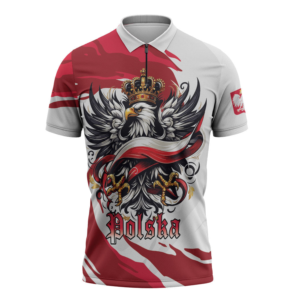 Poland National Flag Day Zipper Polo Shirt Fierce Polish Eagle Crown
