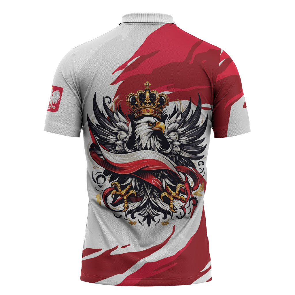 Poland National Flag Day Zipper Polo Shirt Fierce Polish Eagle Crown