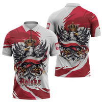 Poland National Flag Day Zipper Polo Shirt Fierce Polish Eagle Crown