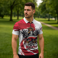 Poland National Flag Day Zipper Polo Shirt Fierce Polish Eagle Crown