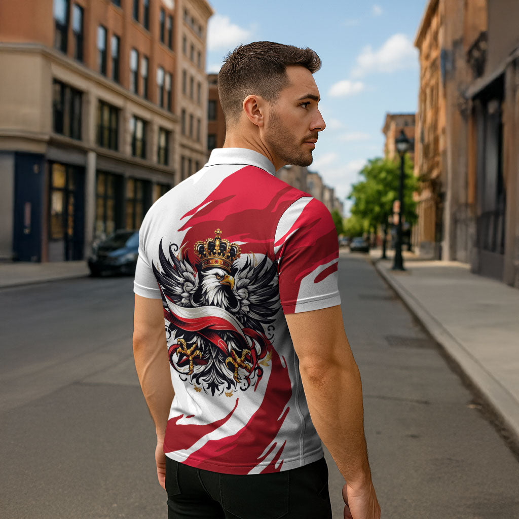 Poland National Flag Day Zipper Polo Shirt Fierce Polish Eagle Crown