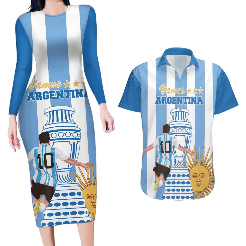Custom Argentina Football Couples Matching Long Sleeve Bodycon Dress and Hawaiian Shirt Go Champions 2024 - Wonder Print Shop