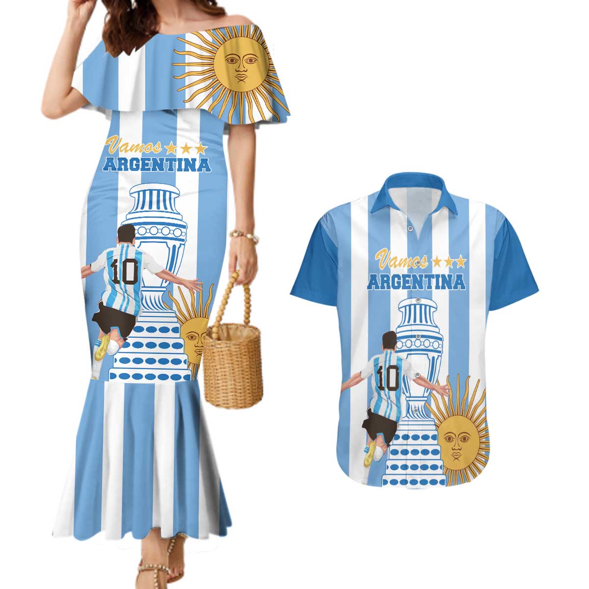 Custom Argentina Football Couples Matching Mermaid Dress and Hawaiian Shirt Go Champions 2024 - Wonder Print Shop