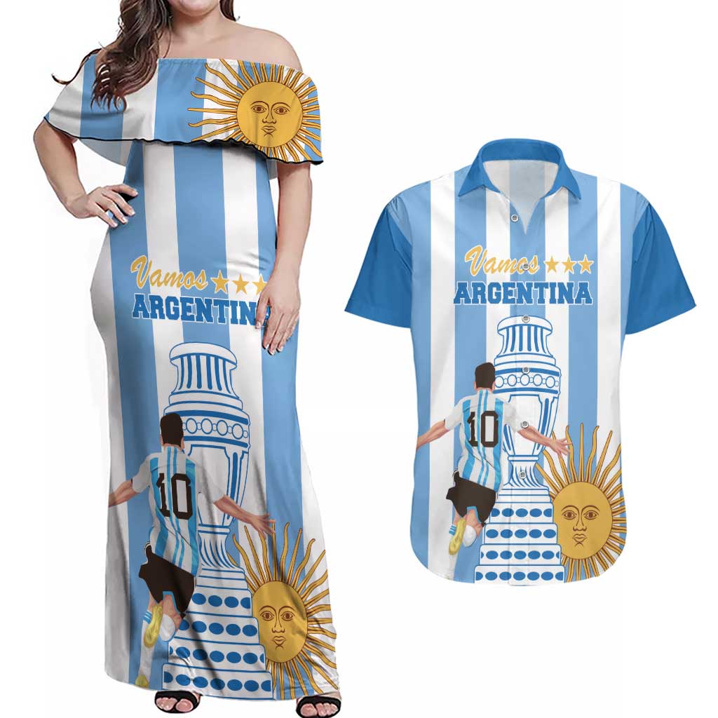 Custom Argentina Football Couples Matching Off Shoulder Maxi Dress and Hawaiian Shirt Go Champions 2024 - Wonder Print Shop