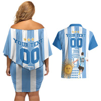 Custom Argentina Football Couples Matching Off Shoulder Short Dress and Hawaiian Shirt Go Champions 2024 - Wonder Print Shop