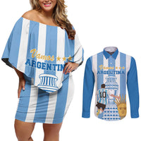 Custom Argentina Football Couples Matching Off Shoulder Short Dress and Long Sleeve Button Shirt Go Champions 2024 - Wonder Print Shop