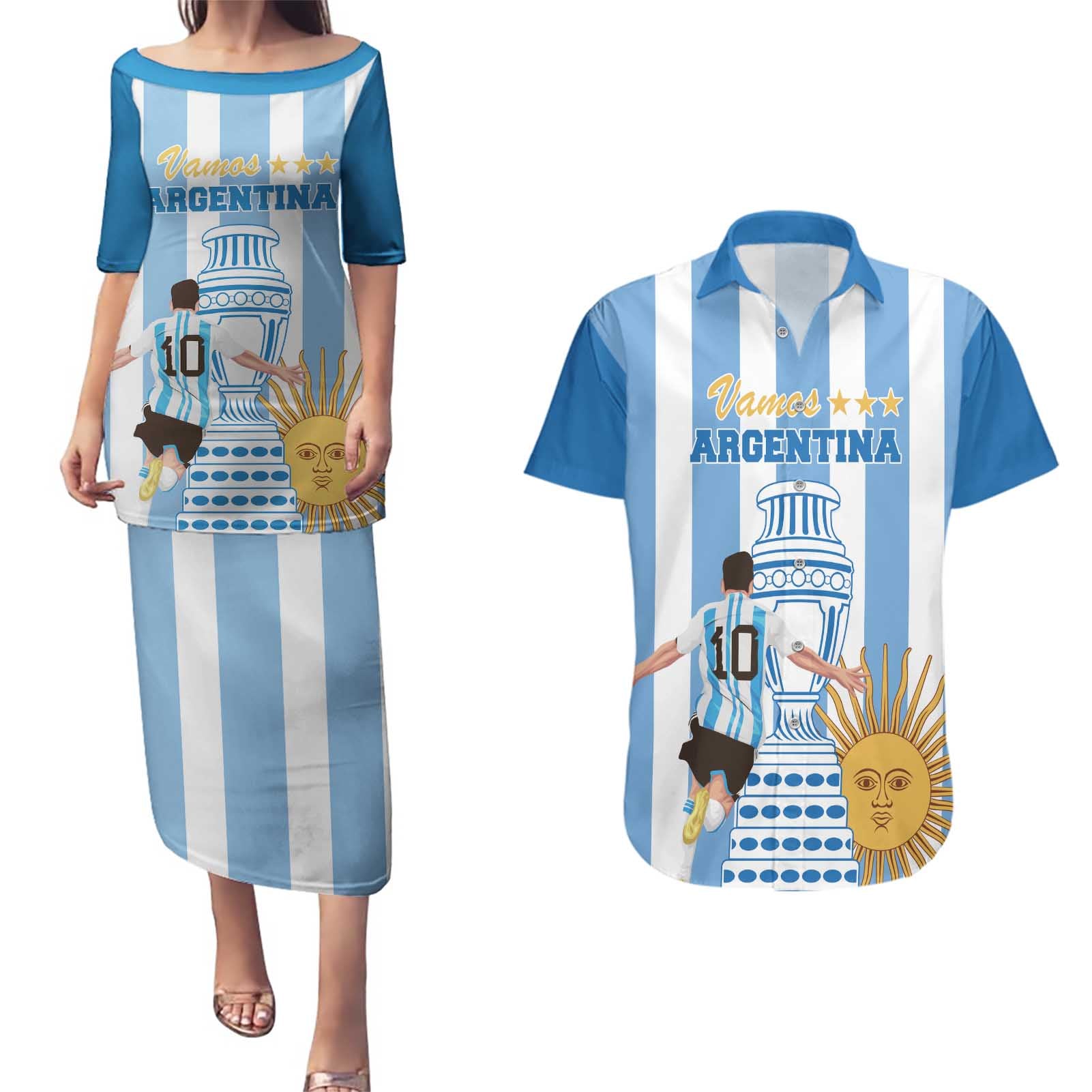 Custom Argentina Football Couples Matching Puletasi and Hawaiian Shirt Go Champions 2024 - Wonder Print Shop