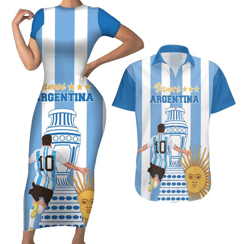 Custom Argentina Football Couples Matching Short Sleeve Bodycon Dress and Hawaiian Shirt Go Champions 2024 - Wonder Print Shop