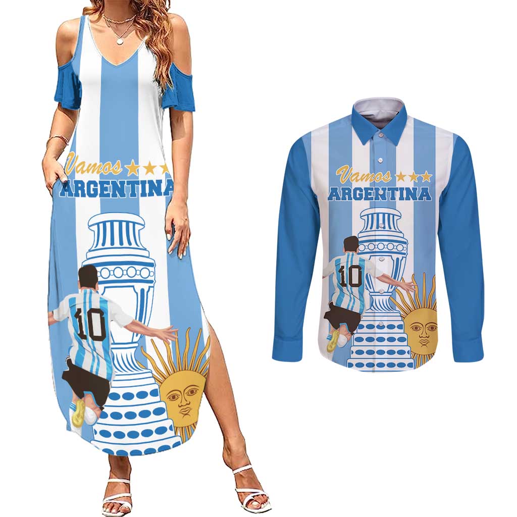Custom Argentina Football Couples Matching Summer Maxi Dress and Long Sleeve Button Shirt Go Champions 2024 - Wonder Print Shop