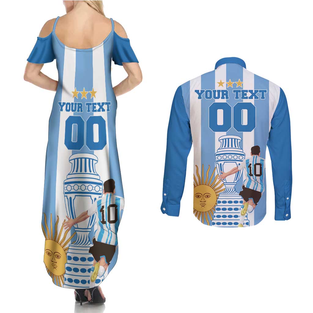 Custom Argentina Football Couples Matching Summer Maxi Dress and Long Sleeve Button Shirt Go Champions 2024 - Wonder Print Shop