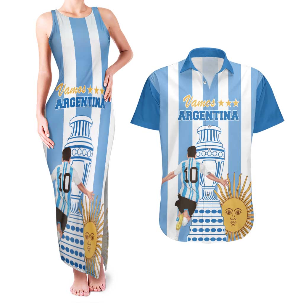 Custom Argentina Football Couples Matching Tank Maxi Dress and Hawaiian Shirt Go Champions 2024 - Wonder Print Shop