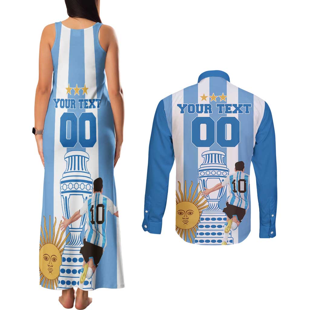 Custom Argentina Football Couples Matching Tank Maxi Dress and Long Sleeve Button Shirt Go Champions 2024 - Wonder Print Shop