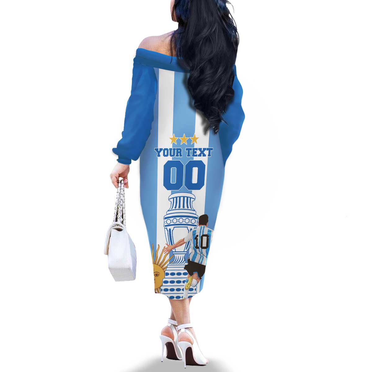 Custom Argentina Football Family Matching Off The Shoulder Long Sleeve Dress and Hawaiian Shirt Go Champions 2024 - Wonder Print Shop