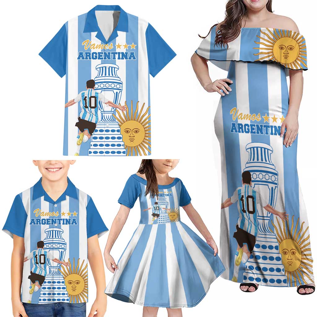 Custom Argentina Football Family Matching Off Shoulder Maxi Dress and Hawaiian Shirt Go Champions 2024 - Wonder Print Shop