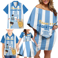Custom Argentina Football Family Matching Off Shoulder Short Dress and Hawaiian Shirt Go Champions 2024 - Wonder Print Shop