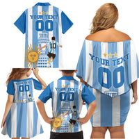 Custom Argentina Football Family Matching Off Shoulder Short Dress and Hawaiian Shirt Go Champions 2024 - Wonder Print Shop