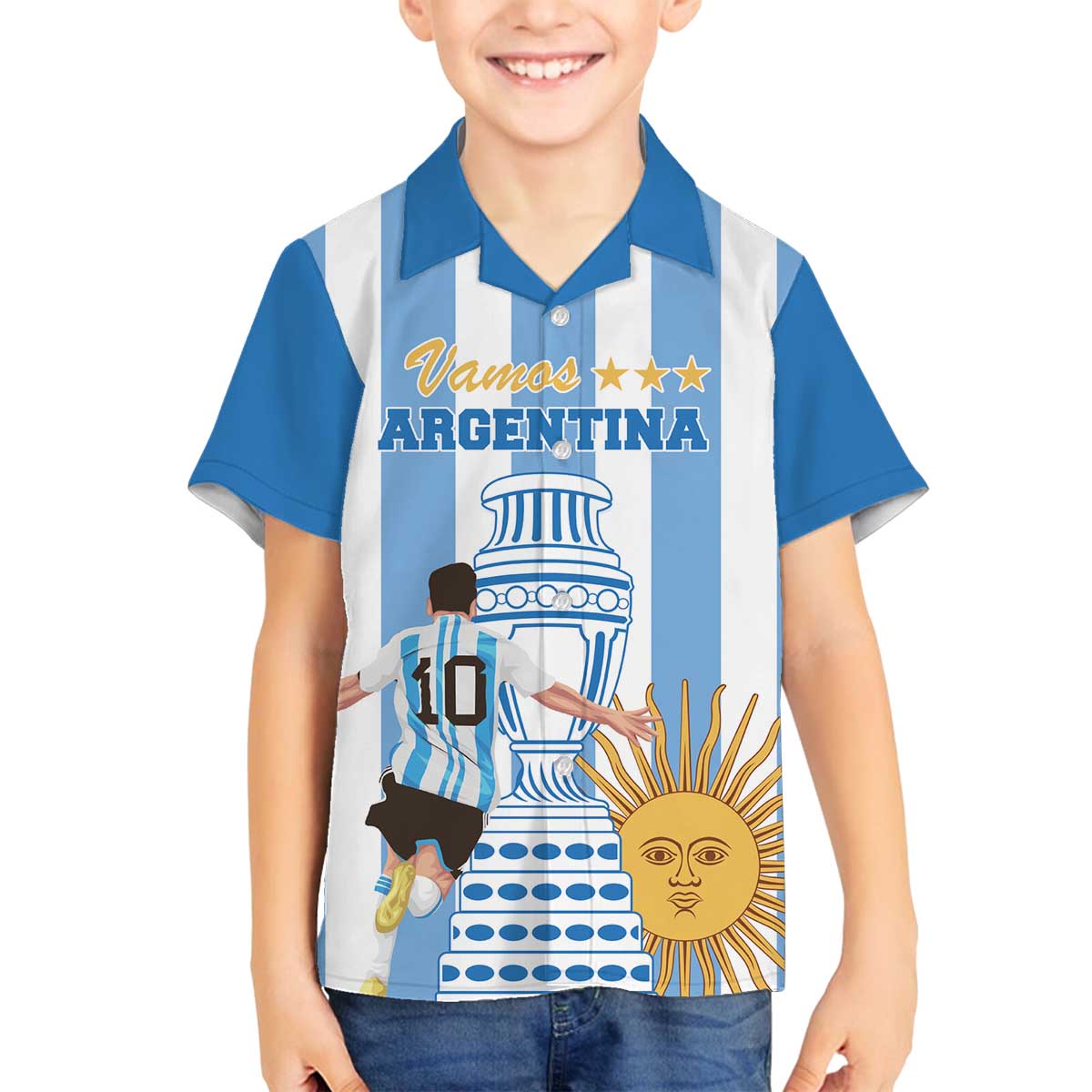 Custom Argentina Football Family Matching Off Shoulder Short Dress and Hawaiian Shirt Go Champions 2024 - Wonder Print Shop