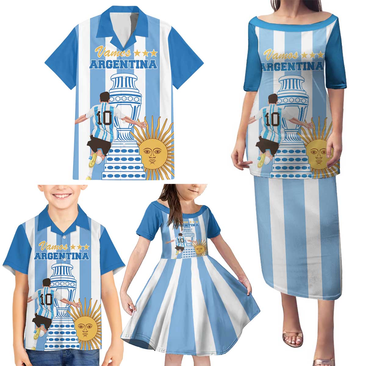 Custom Argentina Football Family Matching Puletasi and Hawaiian Shirt Go Champions 2024 - Wonder Print Shop