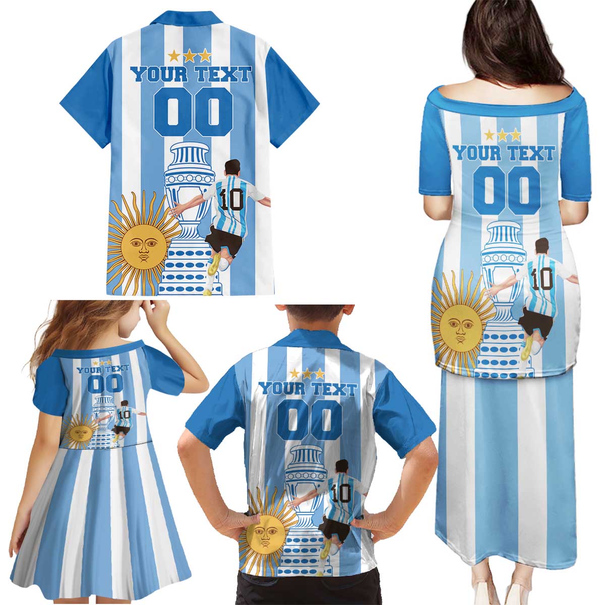 Custom Argentina Football Family Matching Puletasi and Hawaiian Shirt Go Champions 2024 - Wonder Print Shop