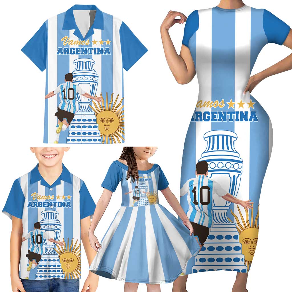 Custom Argentina Football Family Matching Short Sleeve Bodycon Dress and Hawaiian Shirt Go Champions 2024 - Wonder Print Shop