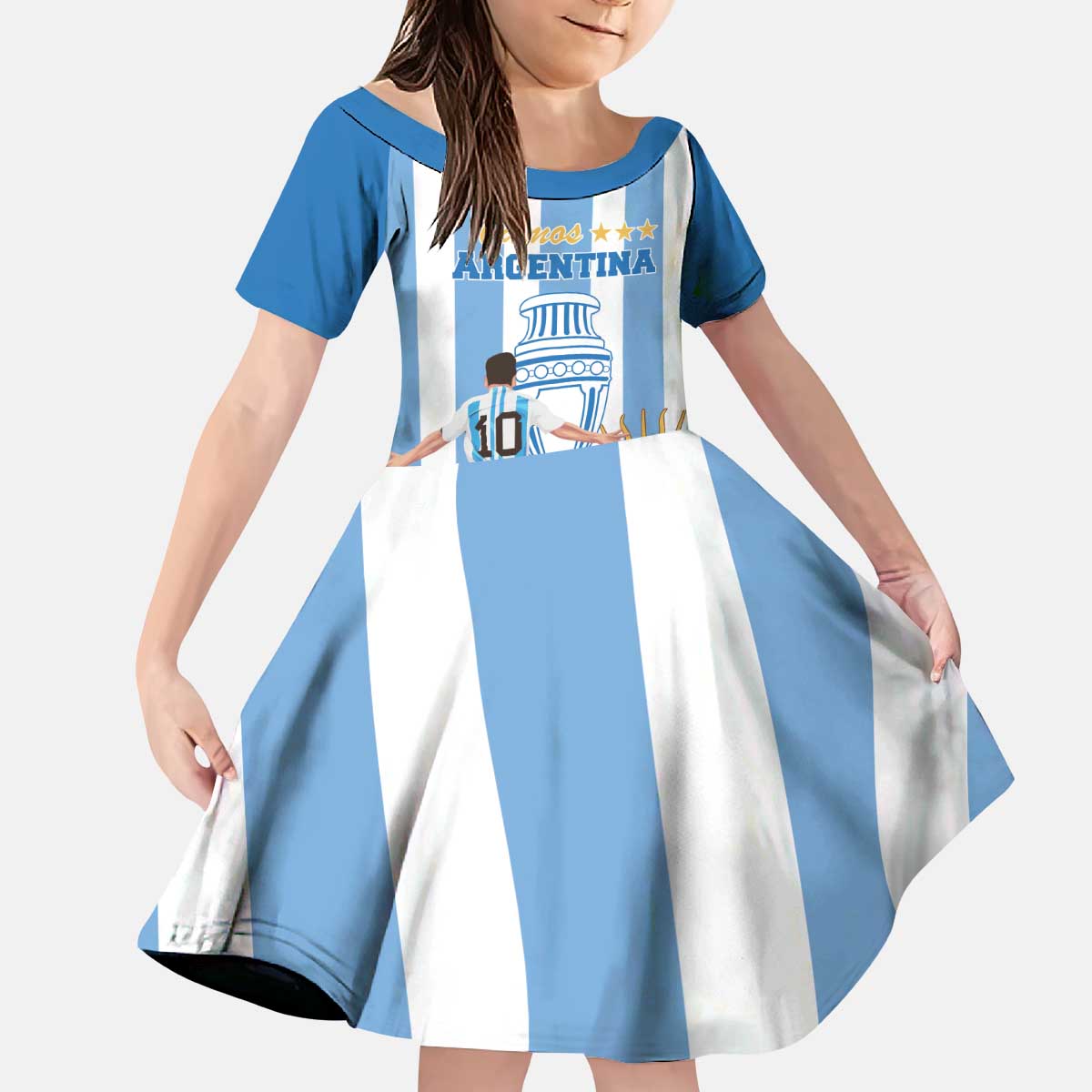 Custom Argentina Football Kid Short Sleeve Dress Go Champions 2024 - Wonder Print Shop