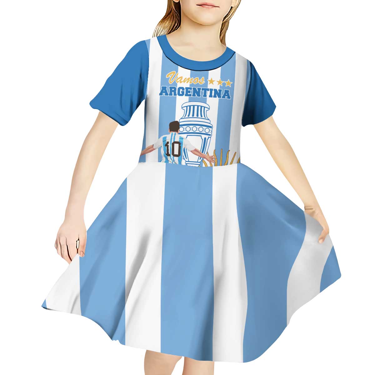 Custom Argentina Football Kid Short Sleeve Dress Go Champions 2024 - Wonder Print Shop