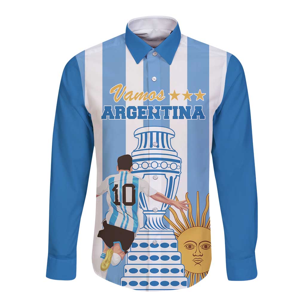 Custom Argentina Football Long Sleeve Button Shirt Go Champions 2024 - Wonder Print Shop