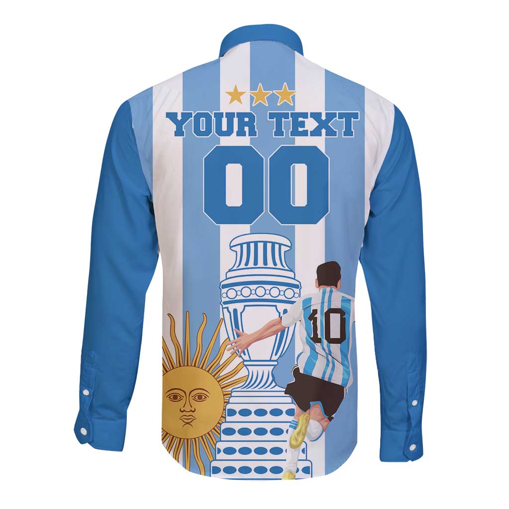 Custom Argentina Football Long Sleeve Button Shirt Go Champions 2024 - Wonder Print Shop