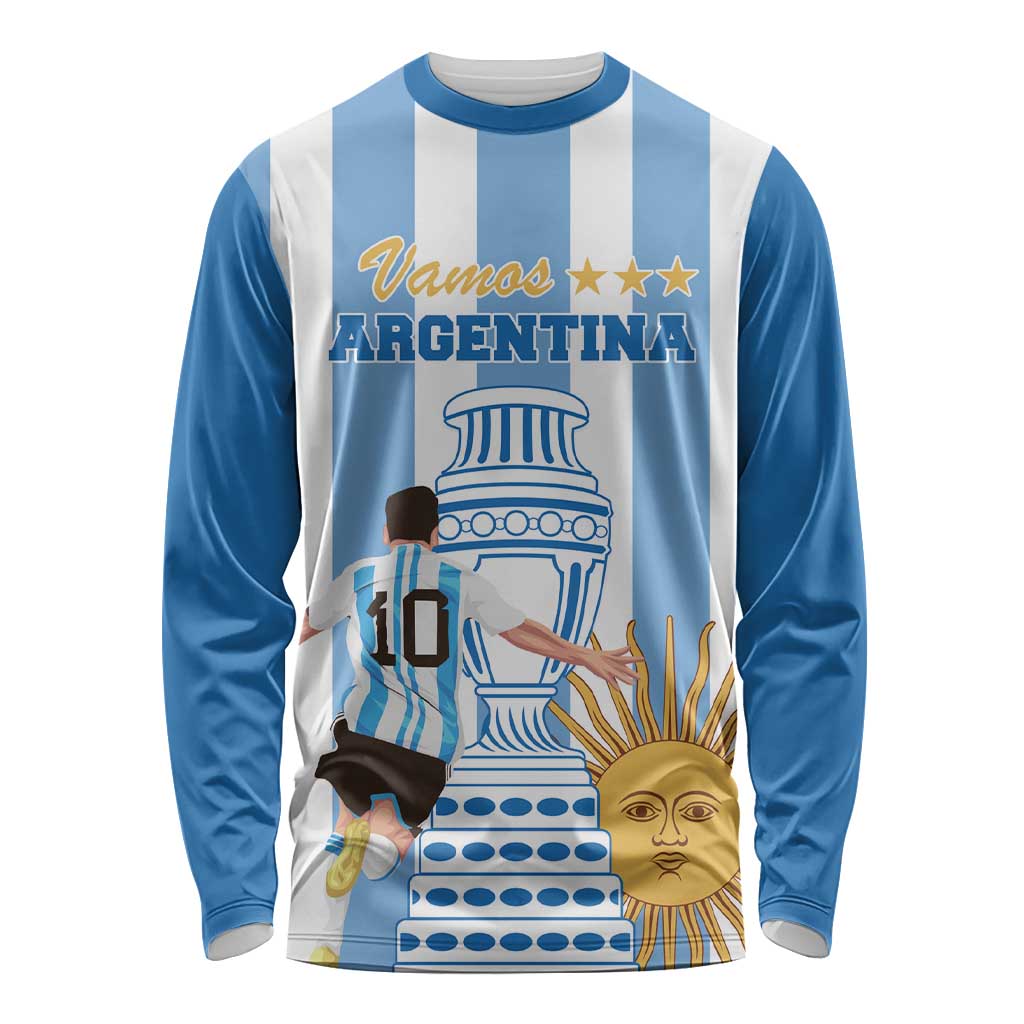 Custom Argentina Football Long Sleeve Shirt Go Champions 2024 - Wonder Print Shop